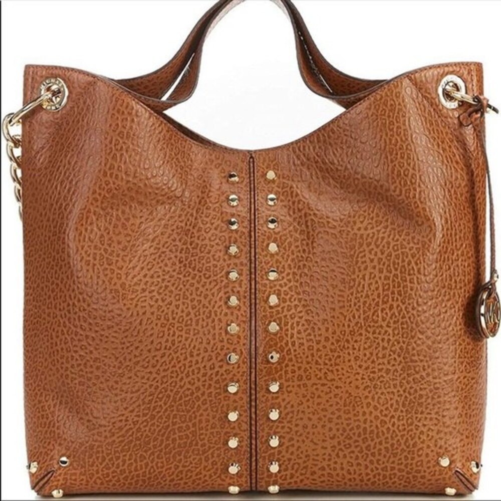 Michael Kors Astor Studded Leather Carryall Large Tote Bag Brown